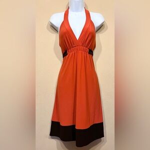 Bisou Bisou Orange/Brown Halter Dress
